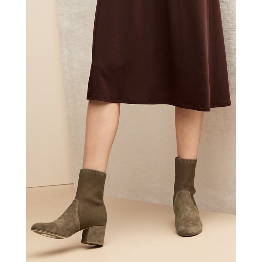 NWOT EILEEN FISHER Knolls Stretch Suede Leather Knit Sock Ankle Booties  Boots‍﻿